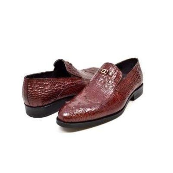 British Walkers Shiraz Men's Bordeaux Croc Leather Loafers